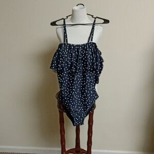 Navy Polka Dot Ruffle Swimsuit